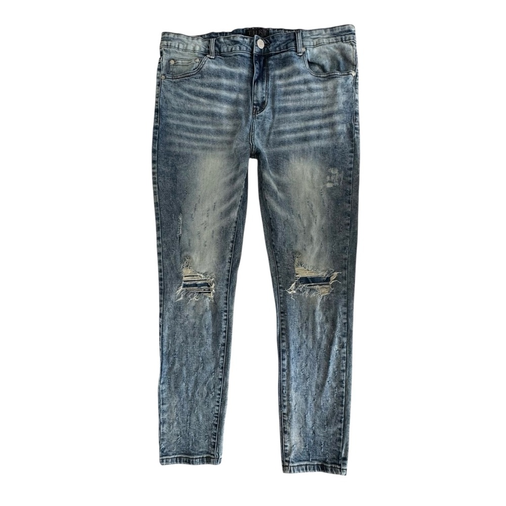 THRT Jeans Mens Size 38 / 42 Slim Skinny Whiskers Distressed Grunge